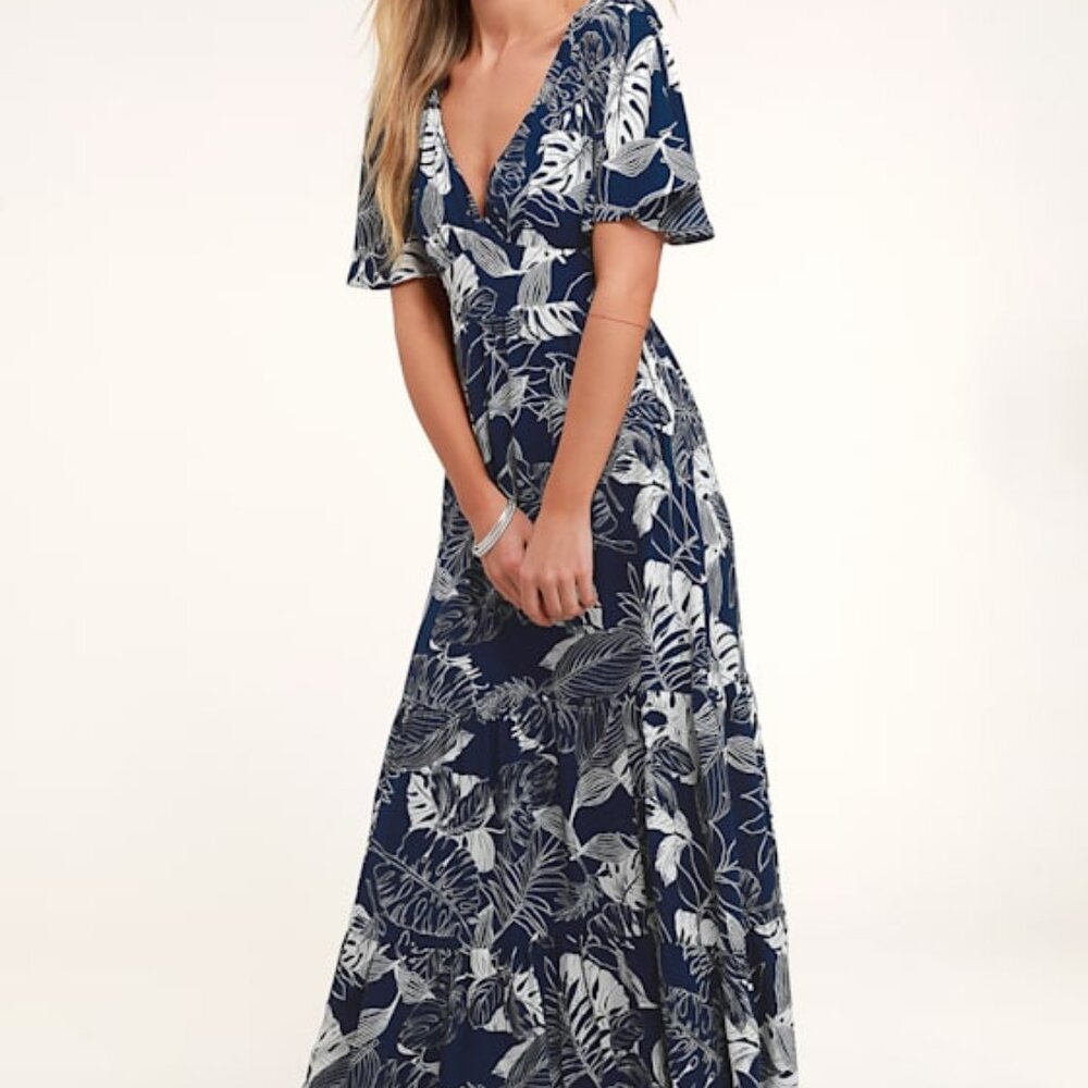 Lulus Savanna Navy Blue Floral Print Maxi Dress - Size S